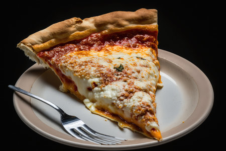 Pizza with mozzarella and tomato sauce on a black backgroundの素材