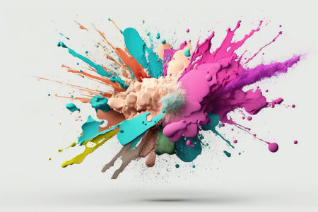 Colorful paint splashes isolated on white background. 3d renderingの素材