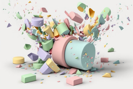 3d rendering of a broken bottle in white background with splashesの素材