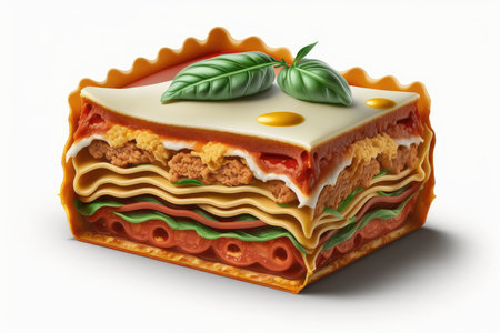 Stack of lasagna on a white background. 3d illustration.の素材