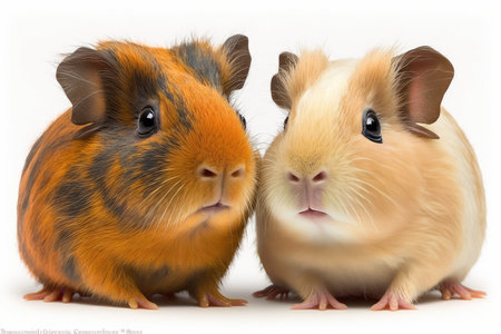 two guinea pigs isolated on white background, studio shot, close upの素材