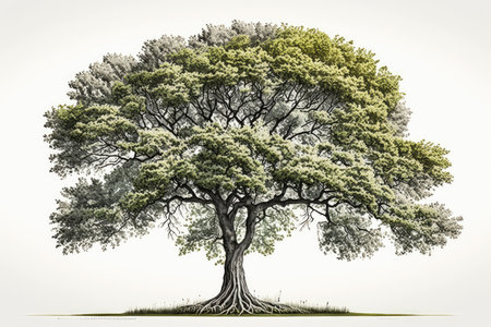Old oak tree isolated on a white background. 3d illustration.の素材