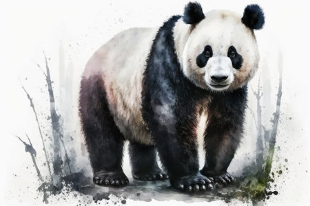 Watercolor painting of a giant panda. Digital painting illustration.の素材