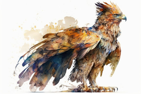 Watercolor painting of a golden eagle isolated on white background. Vector illustration.の素材