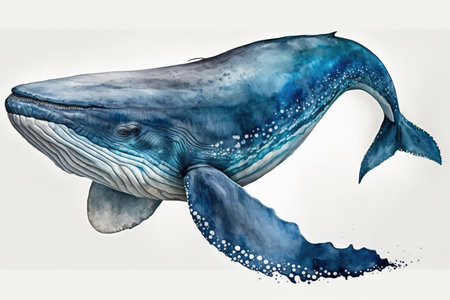 Watercolor whale isolated on white background. Watercolor illustration of a whale.の素材