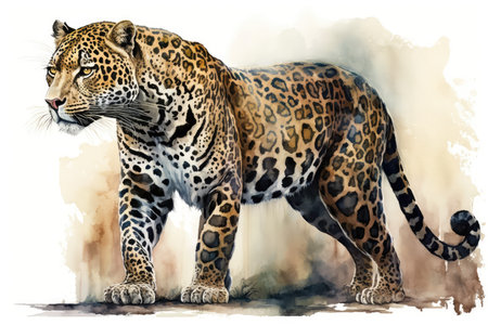 Watercolor painting of leopard. Hand drawn illustration for your designの素材