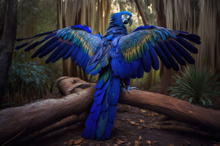 Blue macaw parrot in the forest. Beautiful blue macawの素材