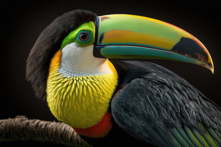 Toucan bird isolated on black background. 3d illustration.の素材