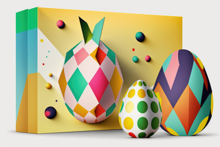 Easter eggs with geometric pattern on paper background. Vector illustration.の素材