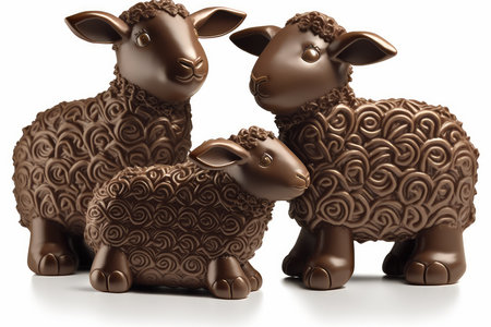Sheep in chocolate isolated on white background. 3d illustration.の素材