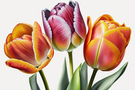 Tulips isolated on white background. Realistic vector illustration.の素材