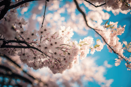cherry blossom sakura in spring season with blue sky backgroundの素材