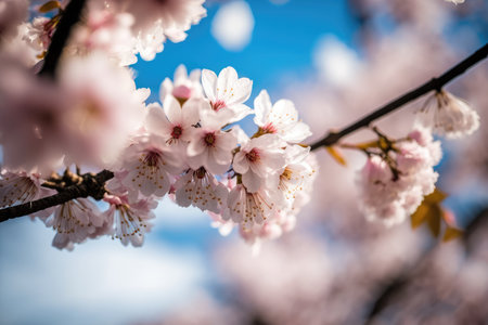 cherry blossom sakura in spring season with blue sky backgroundの素材
