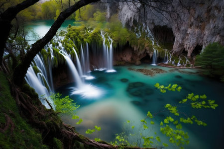 Waterfall in Plitvice Lakes National Park in Croatia, Europeの素材