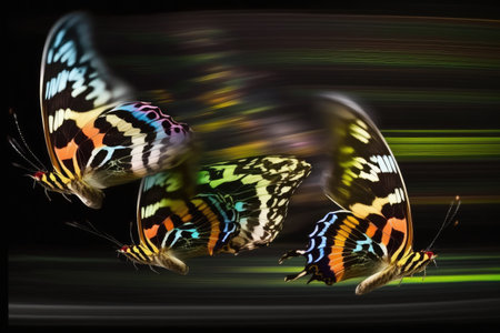 Butterfly in motion on a black background. 3d renderingの素材