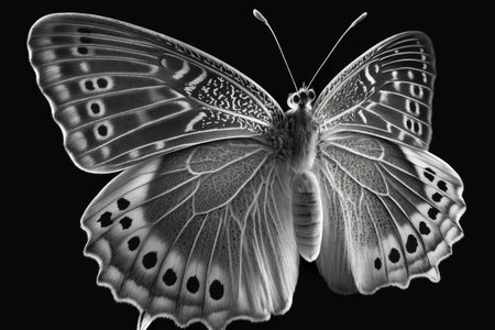 Butterfly on a black background. Black and white photo.の素材