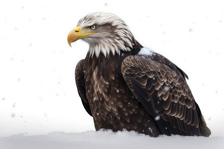 Adult Bald Eagle (Haliaeetus leucocephalus) sitting on snowの素材