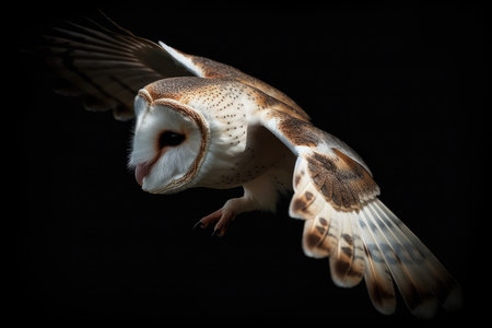 Beautiful Barn Owl (Tyto alba) isolated on black backgroundの素材