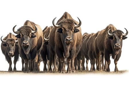 Group of European Bison (Bison bonasus) isolated on white backgroundの素材