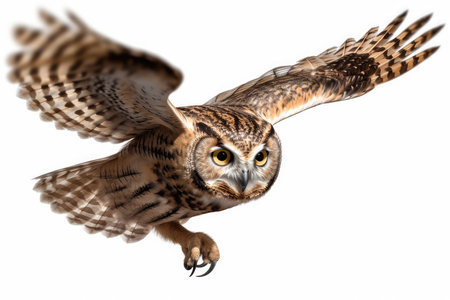 3D rendering of a great horned owl isolated on white backgroundの素材