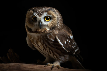 Owl sitting on a branch, isolated on a white background.の素材
