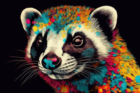 Portrait of a cute raccoon. Colorful animal portrait.の素材