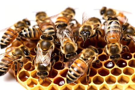 close up view of bees on honeycells - apis melliferaの素材