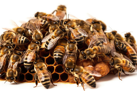 close up view of the working bees on honeycells - Apis melliferaの素材