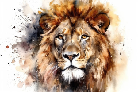 Watercolor portrait of a lion on a white background. Digital painting.の素材