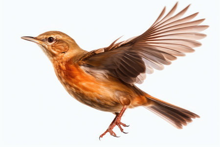 Red robin isolated on white background. Close-up shot.の素材