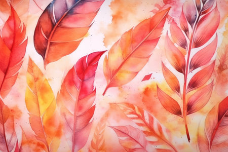 Watercolor background with feathers. Hand-drawn watercolor illustration.の素材