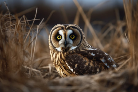 Short eared owl (Asio flammeus) in its natural habitatの素材