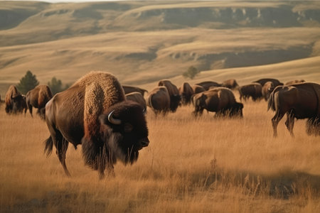 Bison in Yellowstone National Park, Wyoming, United States of Americaの素材