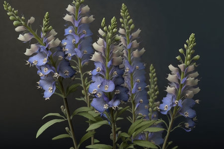 Beautiful blue flowers on a dark background. Close-up.の素材