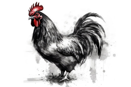 Rooster isolated on white background. Hand drawn sketch. Vector illustrationの素材