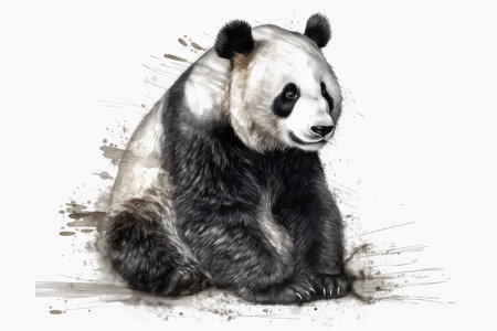 Panda in watercolor painting on white background. Vector illustration.の素材