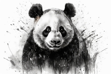 Panda bear in black and white watercolor painting. Animal portrait.の素材