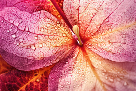 Macro closeup of beautiful hydrangea flower with dew dropsの素材