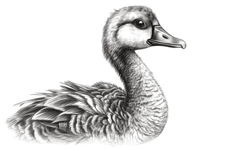 black and white sketch of a swan isolated on a white backgroundの素材