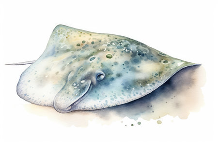 Watercolor stingray isolated on white background. Hand drawn illustration.の素材
