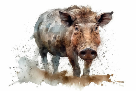 Watercolor drawing of a wild boar. Hand-drawn illustration.の素材