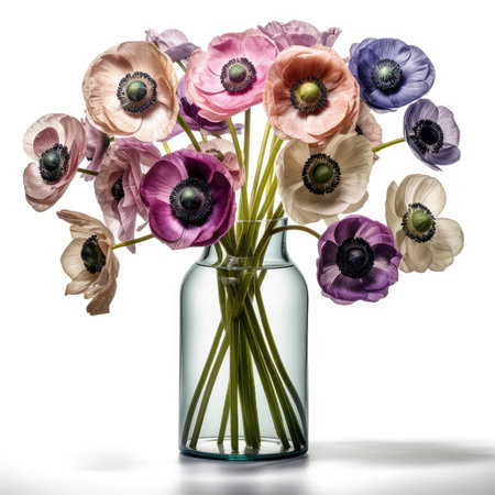Bouquet of anemones in a vase isolated on white backgroundの素材
