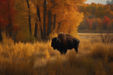 bison in autumn forest. bison in the nature habitat.の素材