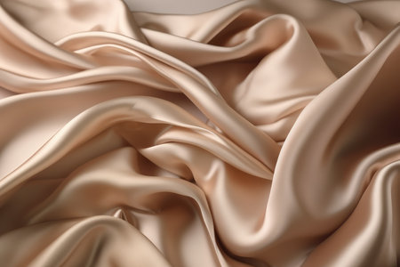 Closeup of rippled beige satin fabric as backgroundの素材