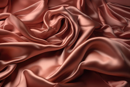 Closeup of rippled red silk fabric, 3d render illustrationの素材