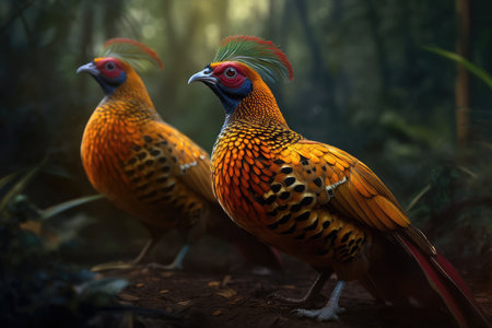 Pheasants in the forest, close up shot, Thailand.の素材