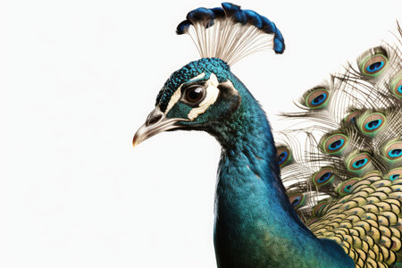Peacock isolated on white background. Portrait of peacock.の素材