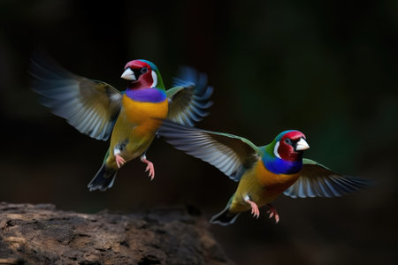 Pair of birds, Chestnut-headed finch in flightの素材