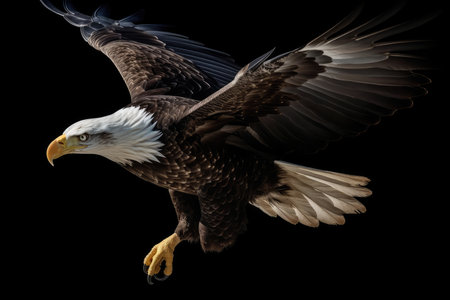 3D rendering of an american bald eagle isolated on black backgroundの素材