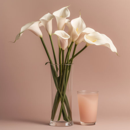 This Mother's Day, surprise your mom with a stunning arrangement of elegant calla lilies in a tall vase. These flowers symbolize purity, beauty, and grace, making them the perfect gift for the most important woman in your life. The tall vase adds an extra touch of sophistication and elegance to the design, making it a centerpiece that will surely catch everyone's attention. The simplicity of the calla lilies allows their natural beauty to shine through, making them a timeless and classic choice for any occasion. Show your mom how much you love and appreciate her with this stunning floral arrangement.の素材